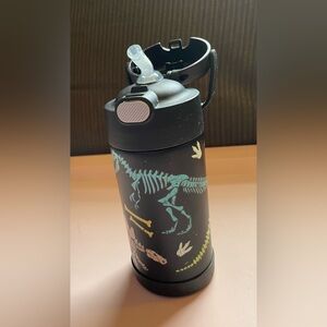 Thermos Funtainer Kids Black Bottle with Dinosaur Design & Straw